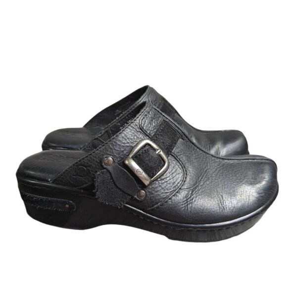 Born Black leather & suede strap buckle mule clogs womens 7 - Picture 1 of 7